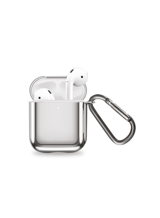 AMAZINGthing - AirPods Case 2nd Gen/1st Gen Supremecase Solid Shell Skin Electroplated Cover with Carabiner Space Grey - Image 1