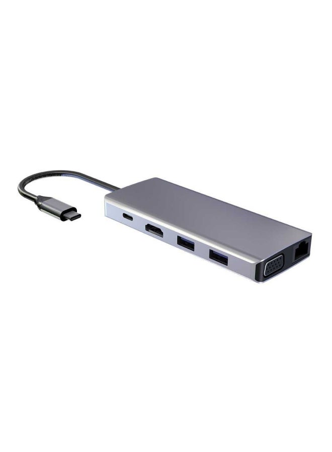 Powerology - 11 In 1 USB-C 60W USB-C Power Delivery Input 3.0 Super Speed Data Transmission Hub Grey - Image 1