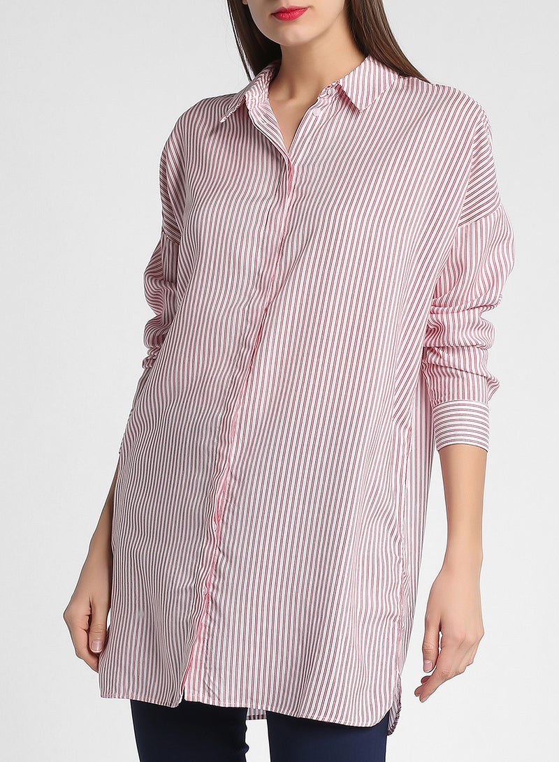VERO MODA - Tinka Striped Shirt Snow White/Red - Image 1