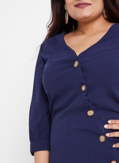 Vero Moda Curve Asymmetric Button Detail Top Black Iris  - Image 3
