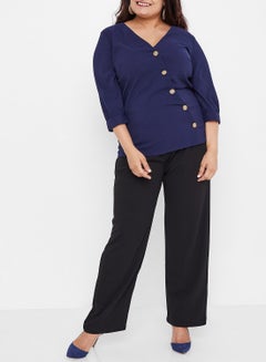 Vero Moda Curve Asymmetric Button Detail Top Black Iris  - Image 1
