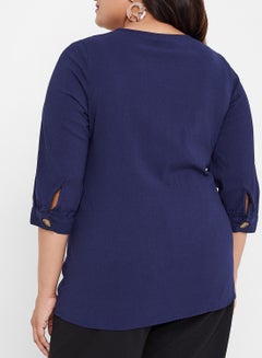 Vero Moda Curve Asymmetric Button Detail Top Black Iris  - Image 2