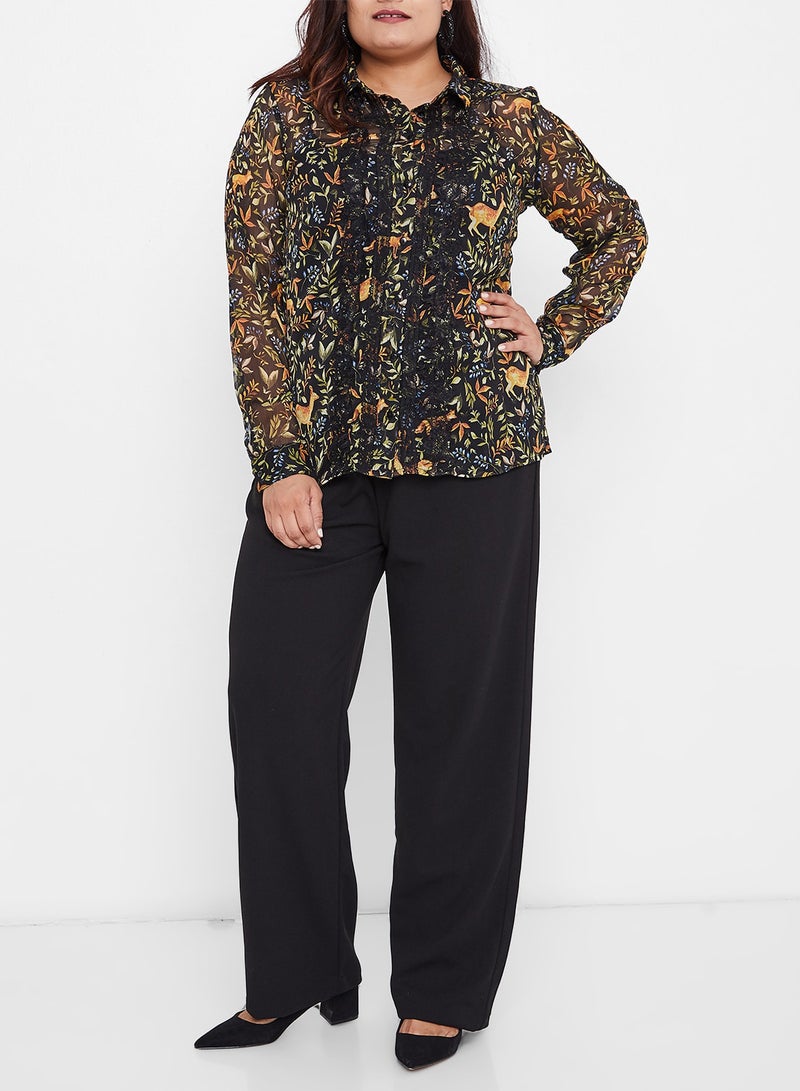 Multi Sheer Lace Detail Shirt Black - v1571486875/N30946769V_3