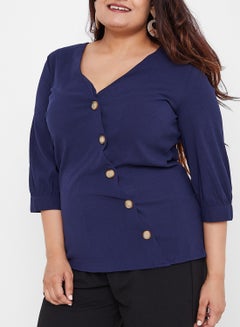 Vero Moda Curve Asymmetric Button Detail Top Black Iris  - Image 4
