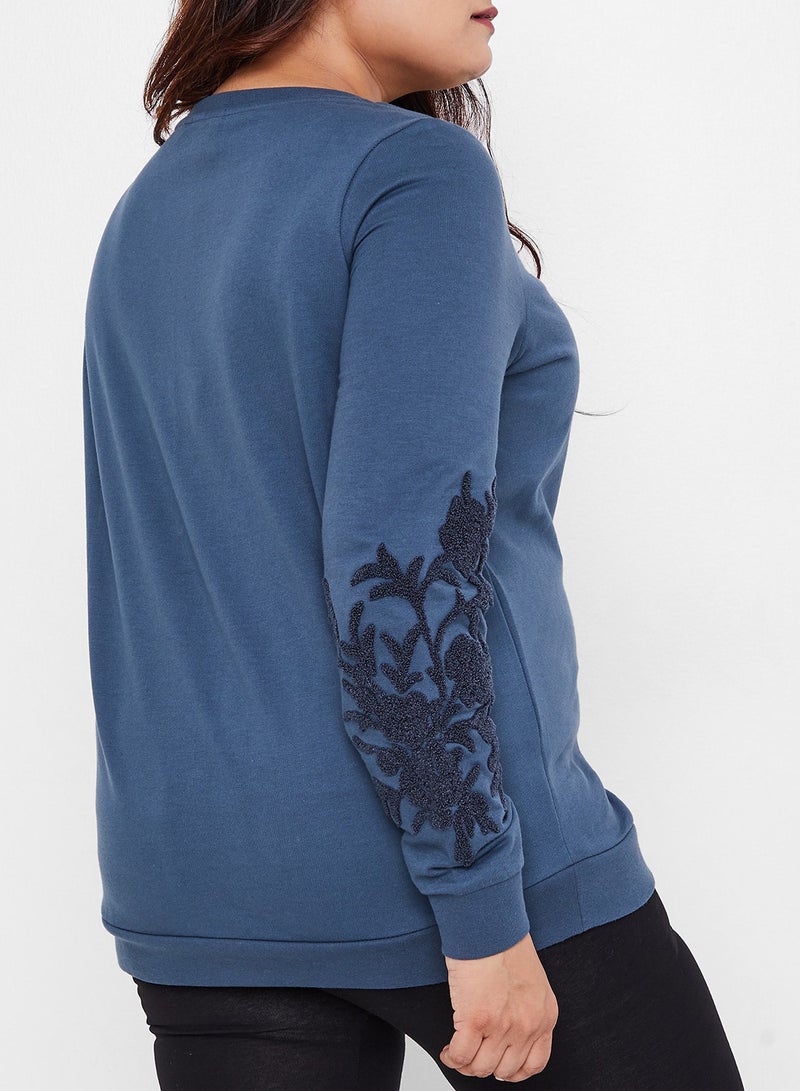 Vero Moda Curve Floral Embroidered Sweatshirt Midnight Navy  - Image 3
