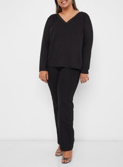 Vero Moda Curve V-Neck Long Sleeve Top Black  - Image 1