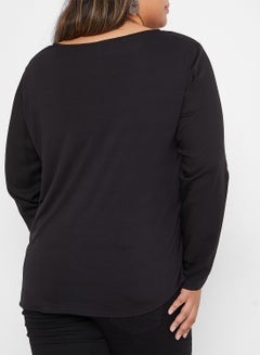 Vero Moda Curve V-Neck Long Sleeve Top Black  - Image 2
