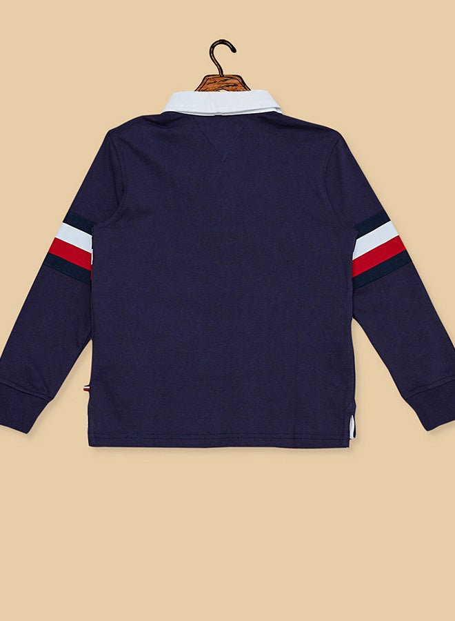 TOMMY HILFIGER - Global Stripe Rugby Polo T-Shirt Blue/White/Red - Image 1