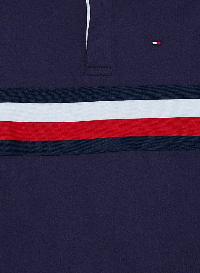 TOMMY HILFIGER - Global Stripe Rugby Polo T-Shirt Blue/White/Red - Image 1