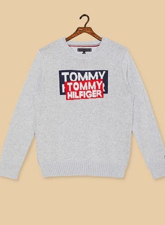 Crew Neck Sticker Sweatshirt Grey
