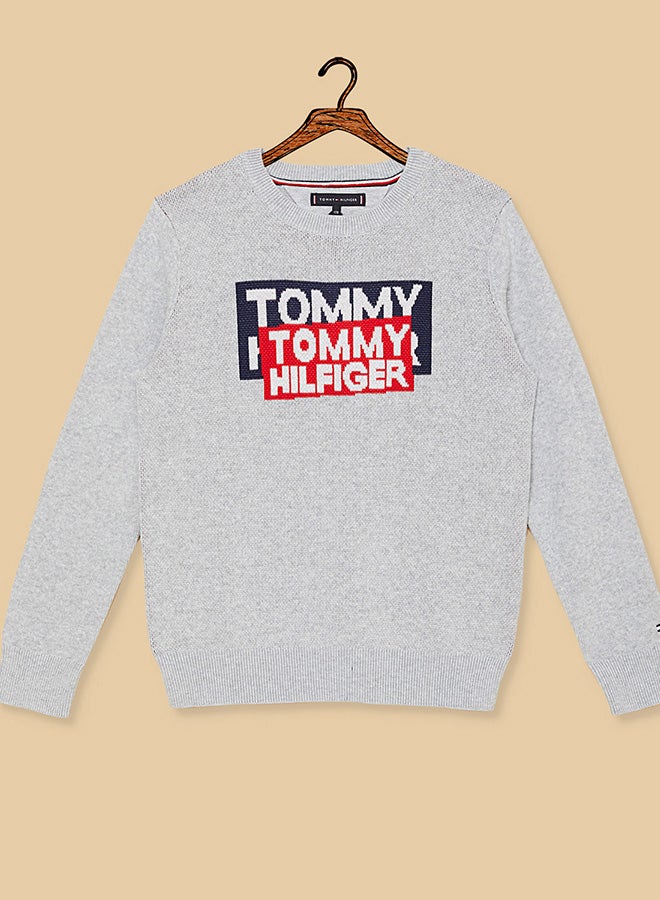 TOMMY HILFIGER - Crew Neck Sticker Sweatshirt Grey - Image 1