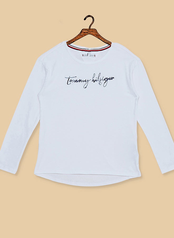 TOMMY HILFIGER - Long Sleeve Sequins Graphic T-Shirt Bright White - Image 1