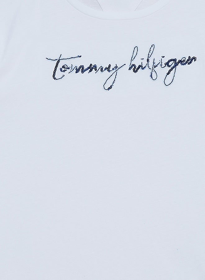 TOMMY HILFIGER - Long Sleeve Sequins Graphic T-Shirt Bright White - Image 1