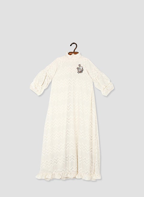 Ecru Sequin Detail TextuDress Beige