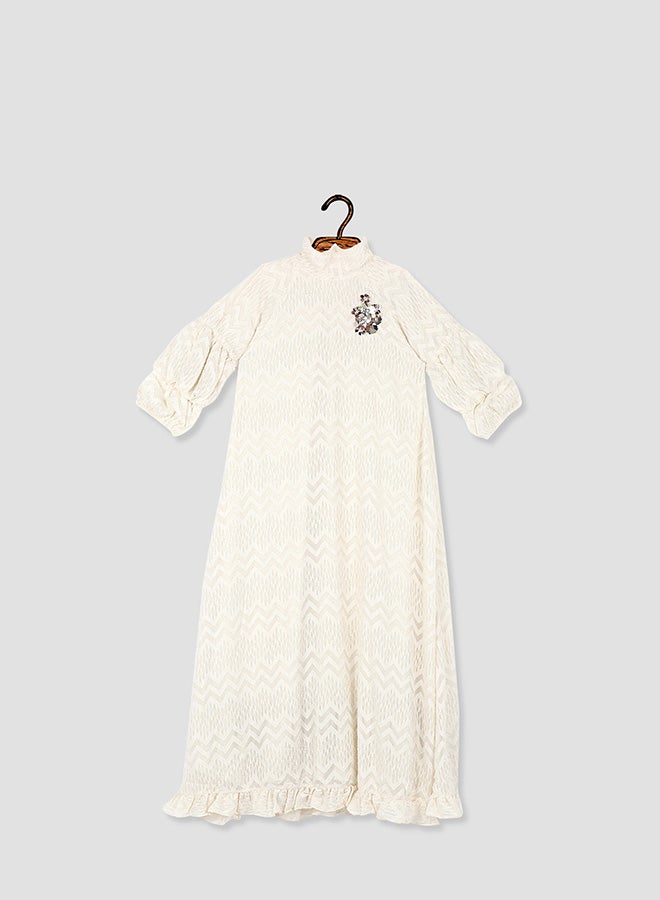 Ecru Sequin Detail TextuDress Beige