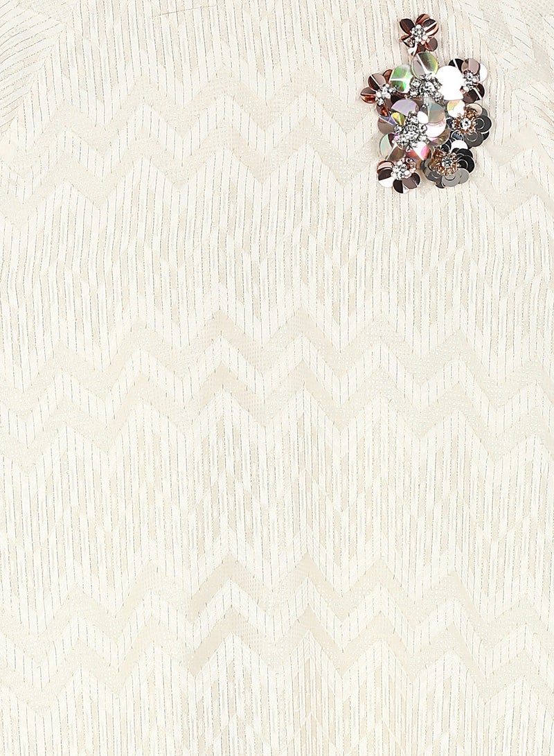 Ecru Sequin Detail TextuDress Beige