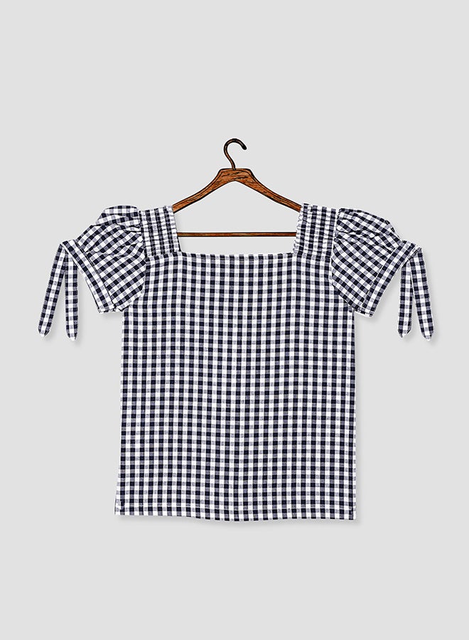 Checked Button Down Top Blue