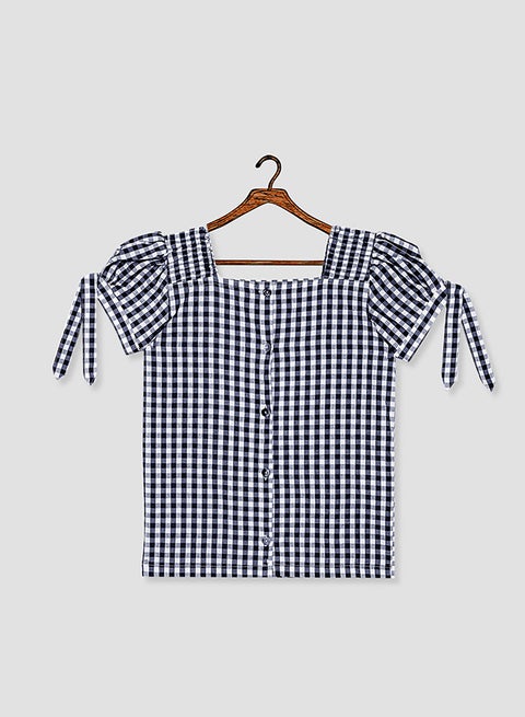 Checked Button Down Top Blue