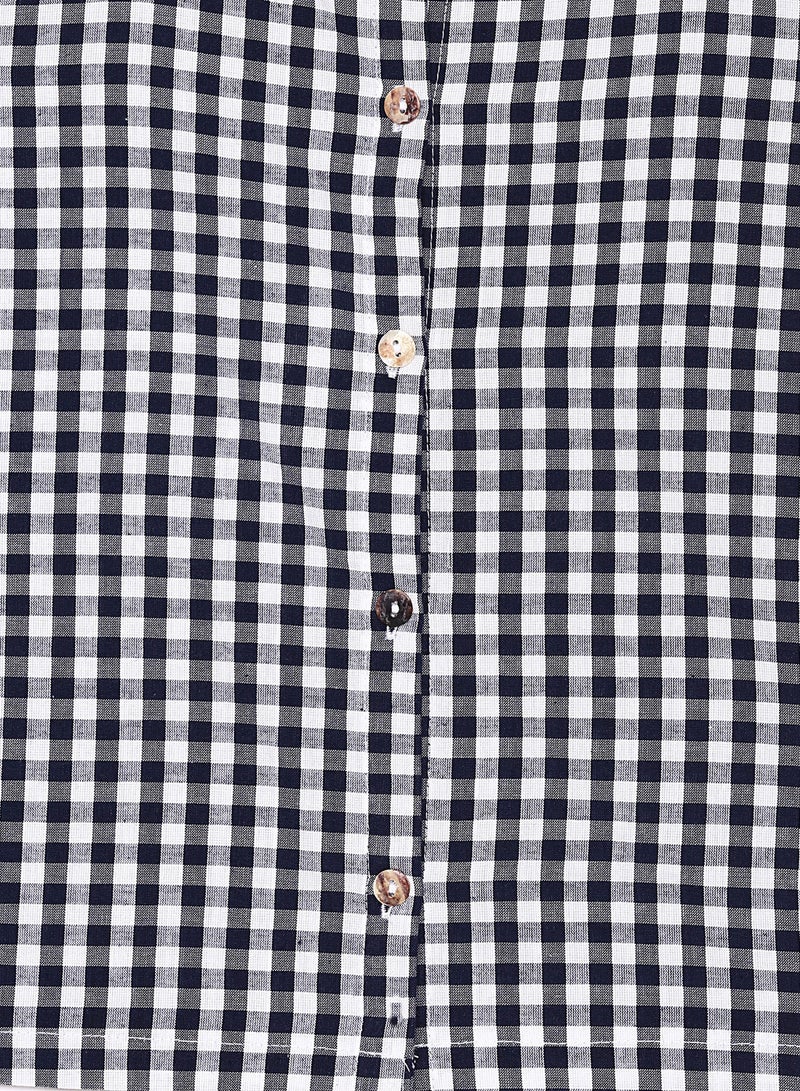 Checked Button Down Top Blue