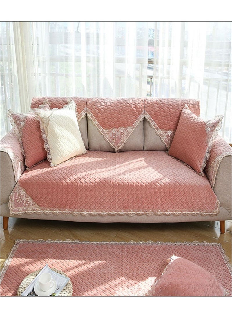 European Style Sofa Slipcover With Pillowcase Pink/White 