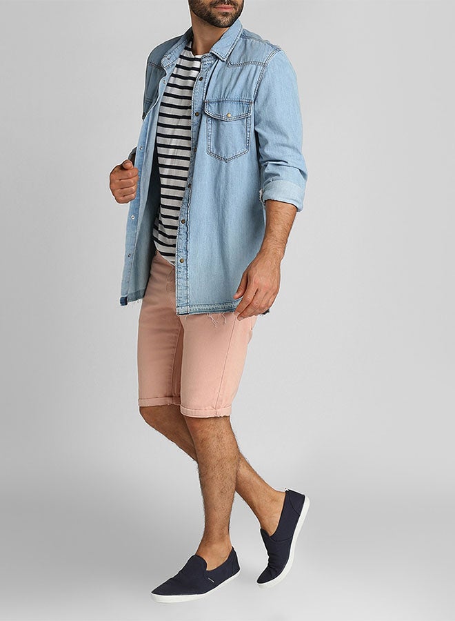 نيو لوك شورت جينز بخصر متوسط الارتفاع بلون وردي ترابي وردي فاتح - Image 4