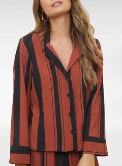 Long Sleeve Stripe Shirt Brown Pattern