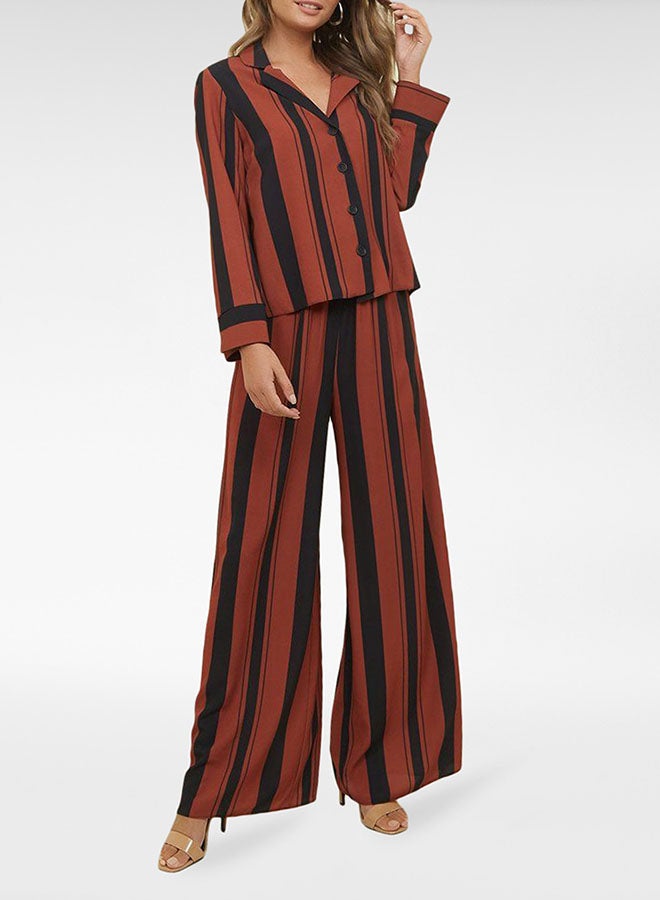 NEW LOOK - Long Sleeve Stripe Shirt Brown Pattern - Image 1