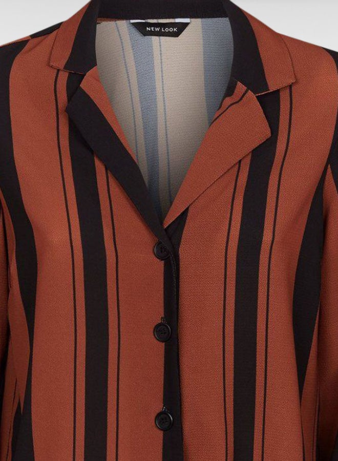 NEW LOOK - Long Sleeve Stripe Shirt Brown Pattern - Image 1