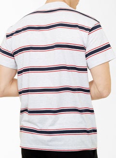 NEW LOOK Short Sleeve Multi Text Embroidered Striped T-Shirt Warm Grey  - Image 2
