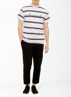 NEW LOOK Short Sleeve Multi Text Embroidered Striped T-Shirt Warm Grey  - Image 3