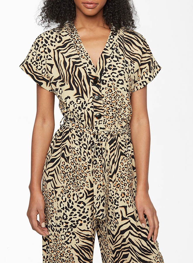 NEW LOOK - Peggy Mixed Animal Print Jumpsuit Brown Pattern - Image 1