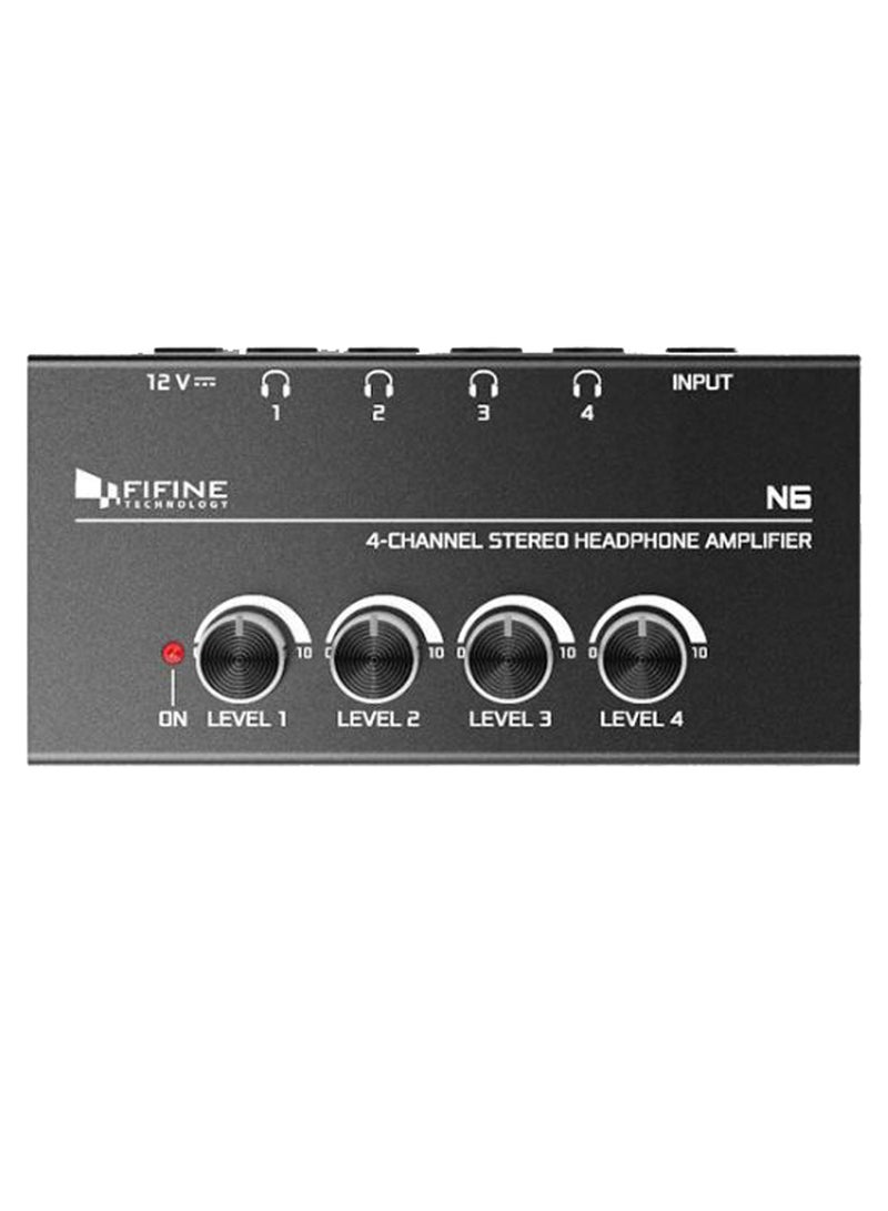 FIFINE - Headphone Amplifier 4 Channel Metal Stereo Audio Amplifier, Mini Earphone Splitter With Power Adapter - 4X Quarter Inch Balanced TRS Headphones Output and TRS Audio Input For Sound Mixer - N6 N6 Black/White - Image 1
