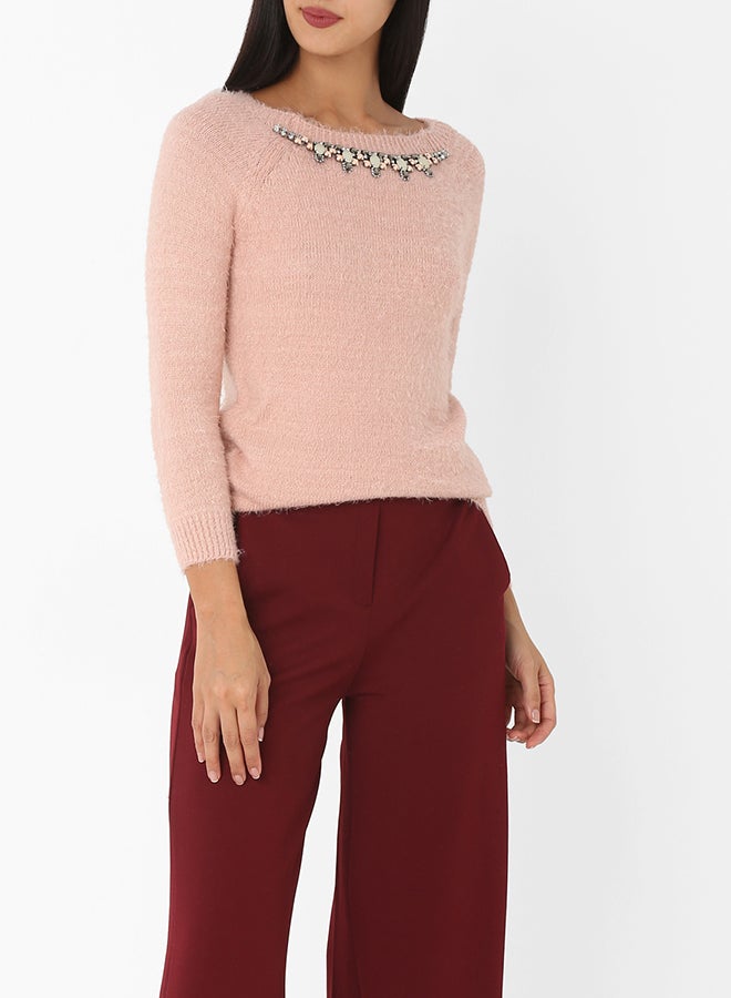High Streets Embellished Neck Sweater Pink  - Image 3