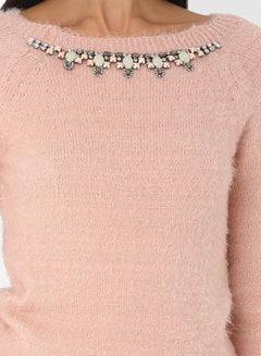 High Streets Embellished Neck Sweater Pink  - Image 4
