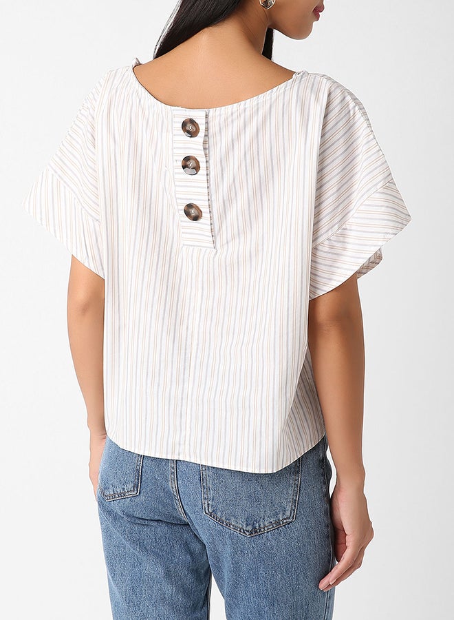 High Streets Striped Extended Shoulder Blouse White  - Image 2