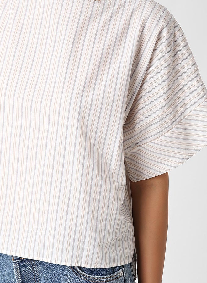 High Streets Striped Extended Shoulder Blouse White  - Image 3