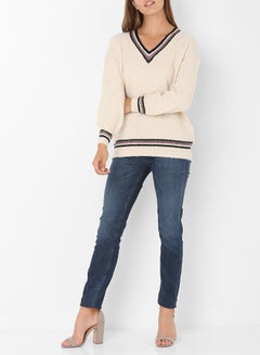 High Streets Shimmer Striped Detail Sweater Beige  - Image 2