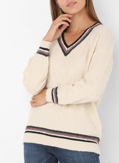 High Streets Shimmer Striped Detail Sweater Beige  - Image 1