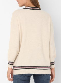 High Streets Shimmer Striped Detail Sweater Beige  - Image 3