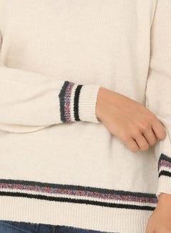 High Streets Shimmer Striped Detail Sweater Beige  - Image 4