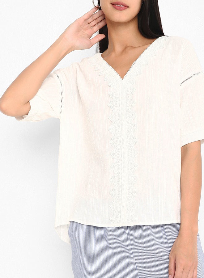 High Streets Lace Detail Top White  - Image 1