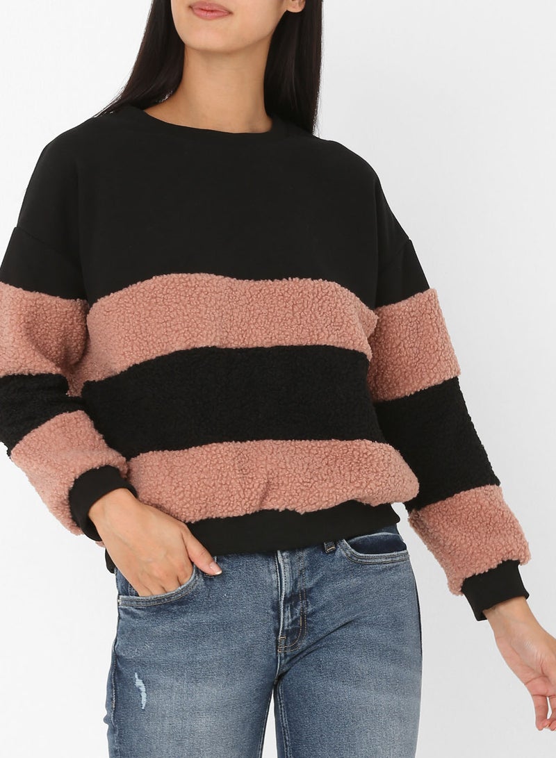 High Streets Long Sleeves Faux Fur Detail Sweatshirt Black - Image 1