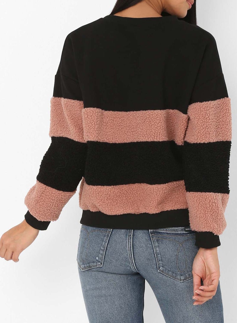 High Streets Long Sleeves Faux Fur Detail Sweatshirt Black - Image 2