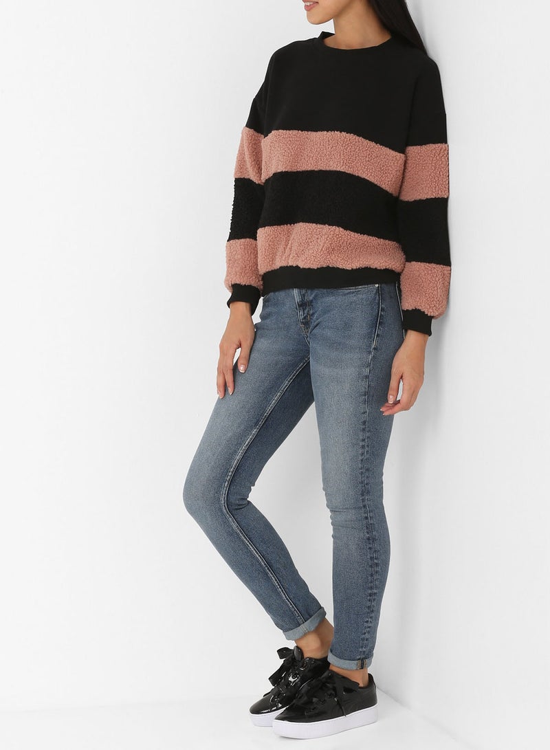 High Streets Long Sleeves Faux Fur Detail Sweatshirt Black - Image 3