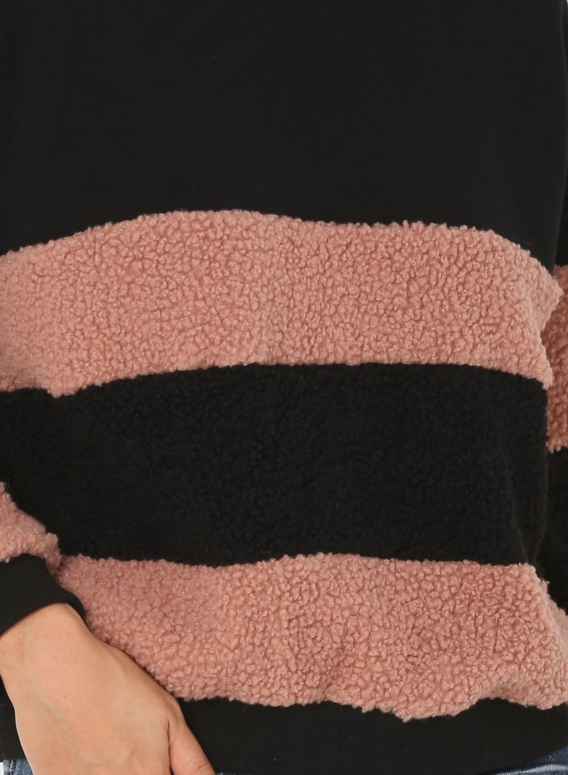 High Streets Long Sleeves Faux Fur Detail Sweatshirt Black - Image 4