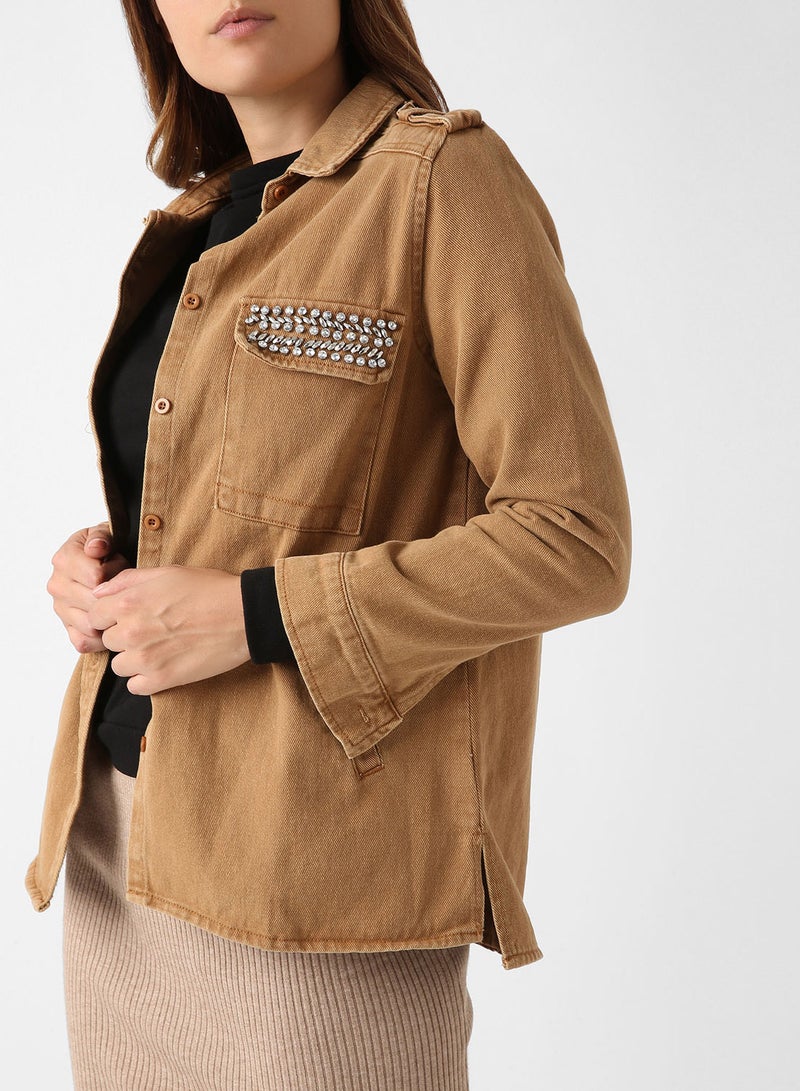 High Streets - Embellished Flap Pocket Jacket Camel - Image 1