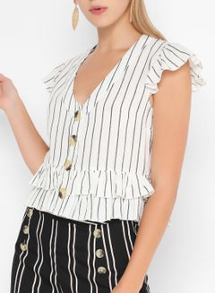 High Streets Striped Ruffled Crop Top White  - Image 1