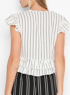 High Streets Striped Ruffled Crop Top White  - Image 2