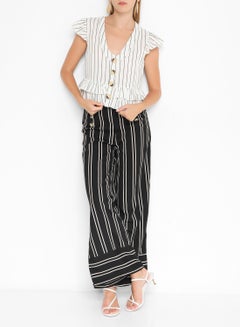 High Streets Striped Ruffled Crop Top White  - Image 3