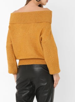 High Streets Off-Shoulder Pattern Sleeve Sweater Mustard  - Image 2